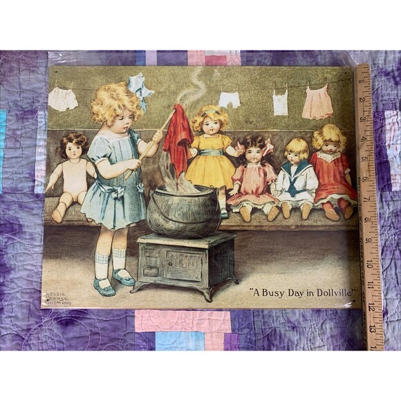 A Busy Day In Dollville Metal 16x12.5 Sign Wall Decor Play Room She Shed Home - Picture 3 of 3